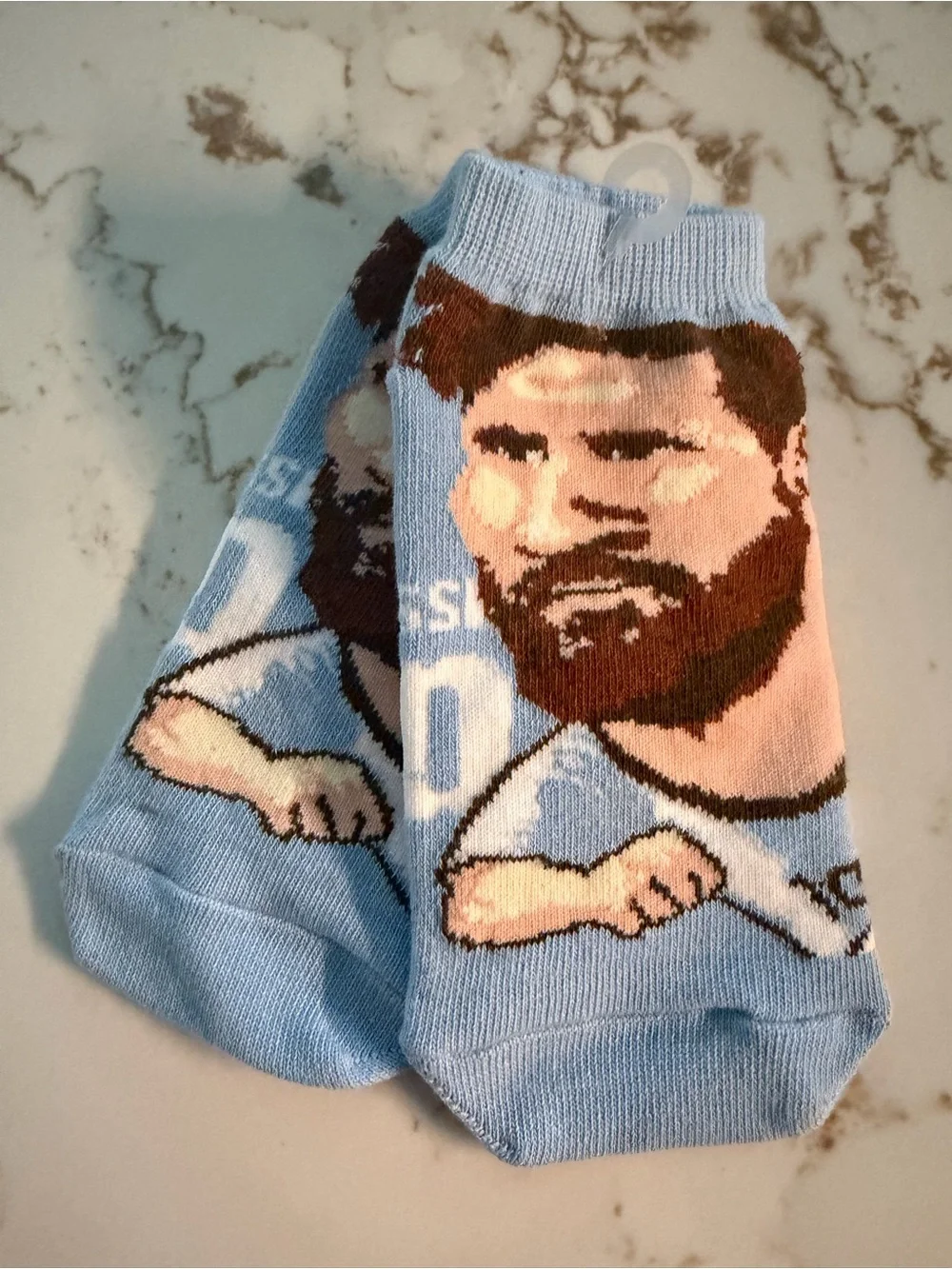 Men's Light Blue Athletic Ankle Socks with Bearded Player Motif